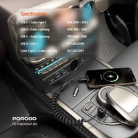 شاحن سيارة Porodo بقوة 95 وات، منافذ USB-A وC، مدخ...