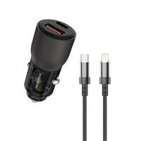 شاحن سيارة سريع 96 واط بمخرجي شحن وسلك لايتننج 0.9...