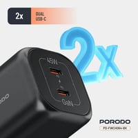 شاحن سريع مزدوج USB-C من بورودو - أسود