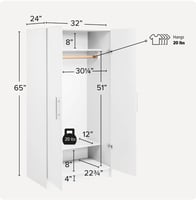 خزانة ملابس إيليت 32 بوصة - بيضاء