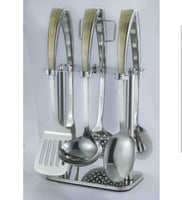 طقم ملاعق مطبخ أستيل مع ستاند 7 قطع