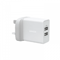 شاحن جداري انكر 24 واط بمنفذين USB للشحن - ابيض