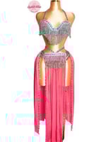 بدلة رقص ملكة الألماظ (وردي تطريز فضي)