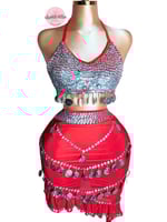 بدلة رقص ست البنات (أحمر مع فضي)