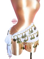 حزام رقص ملاليم 3 ادوار (أبيض+ذهبي) (حياكة يدوية)