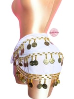 حزام رقص ملاليم 3 ادوار (أبيض+ذهبي) (حياكة يدوية)