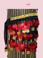 حزام رقص شرقي جنيهات مميّز (أحمر وذهبي) (حياكة يدو...