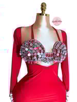 بدلة رقص الملكة سمسمة (قطعتين) (أحمر/فضي)