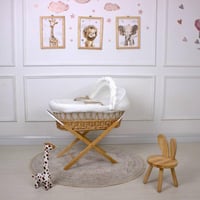 سلة موسى (خيزران خشبي) بتلبيسة قماش مقلم اوف وايت