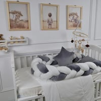 مفرش سرير أطفال ظفيرة 5 قطع رمادي لحماية وراحة مثا...