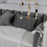 مفرش سرير أطفال مخدات 5 قطع رمادي لحماية وراحة مثا...