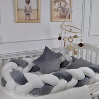 مفرش سرير أطفال ظفيرة 5 قطع رمادي لحماية وراحة مثا...