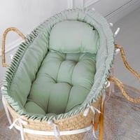 سلة موسى قش بقماش اللينن تيفاني بإطراف مكشكشة