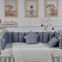 مفرش سرير أطفال مخدات 5 قطع ازرق لحماية وراحة مثال...