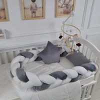 مفرش سرير أطفال ظفيرة 5 قطع رمادي لحماية وراحة مثا...