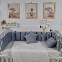 مفرش سرير أطفال مخدات 5 قطع ازرق لحماية وراحة مثال...