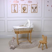 سلة موسى (خيزران خشبي) بتلبيسة قماش مقلم اوف وايت