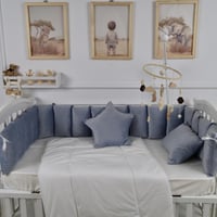 مفرش سرير أطفال مخدات 5 قطع ازرق لحماية وراحة مثال...