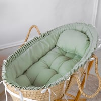 سلة موسى قش بقماش اللينن تيفاني بإطراف مكشكشة