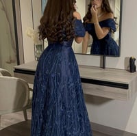 فستان سهرة كحلي تل مشجر مبطن ميكادو