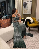 فستان سهرة اخضر تطريز كامل