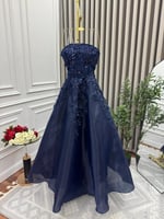 فستان ملكه كحلي مزين ورود