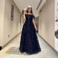 فستان سهرة كحلي تل مشجر مبطن ميكادو