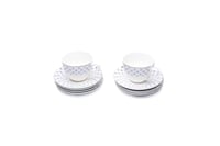 طقم أكواب شاي مع الصحون باللون الأبيض – بورسلين فا...