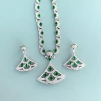 طقم قلادة المروحه وحلق من الزركون الأخضر جديد للنس...