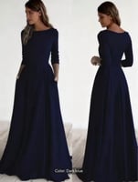 فستان نسائي ساده أنيق بأكمام طويلة وياقة دائرية، م...