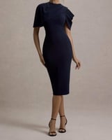 فستان كحلي متوسط ​​الطول من كريب سكوبا الفاخر، ويت...