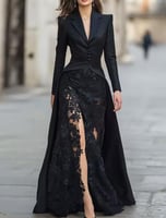 فستان سهرة أنيق بأكمام طويلة سادة بقصة ضيقة، طويل...