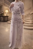 فستان سهرة من التول الفاخر المطرز (قطعتين مطرز )