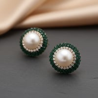 حلق من اللؤلؤ الطبيعي 100% مزين بالكريستالات التشي...