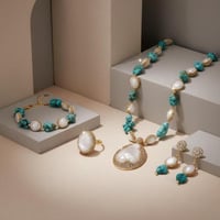 طقم لؤلؤ طبيعي بأحجار تركوازيه / LSs 184