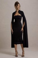 فستان سهرة جاهز ضيق بياقة عالية أنيقة وأكمام كاب م...