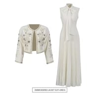 فستان أنيق بجاكيت مطرز بالفصوص مناسب للأمهات وللسه...