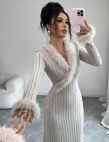 فستان جاهز نسائي جديد للخريف والشتاء، لون سادة، بأ...