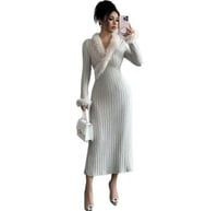 فستان جاهز نسائي جديد للخريف والشتاء، لون سادة، بأ...