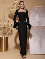 فستان سهرة طويل من القماش الثقيل الشتوي ضيق مزين ب...