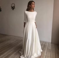 فستان نسائي ساده أنيق بأكمام طويلة وياقة دائرية، م...