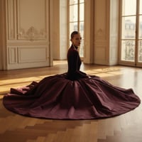 فستان سهرة فخم بلون عنابي من المخمل والتفته