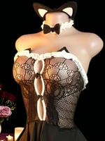 لانجري تنكري من الدانتيل مع أذني قطة، أكمام غطاء،...