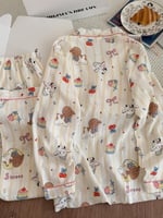 طقم بيجامة نسائي، يتميز بأكمام وسراويل طويلة