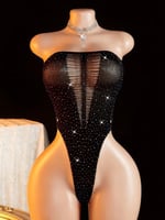 لانجري اسود مثير مرصع بأحجار الراين