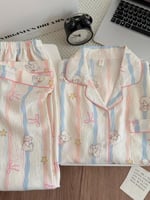 طقم بيجامة نسائي، يتميز بأكمام وسراويل طويلة