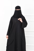 عباية سادة نصف كلوش بسحاب وجيوب مخفية مع تفاصيل ست...