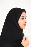 طرحة سوداء فاخرة مطرزة بأوراق وكريستال أسود أنيق