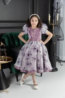 فستان بناتي شيفون مشجر صدريه زراير كم برميل راقي