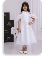 فستان بناتي أوف وايت تطريز مورد